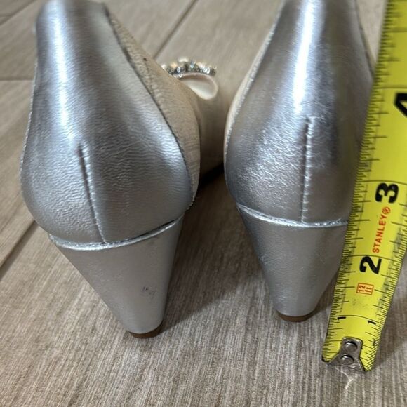 Antonio Melani Rhinestone Jeweled Wedge Heels 7 Silver Peep Toe - Picture 6 of 10
